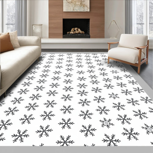 Black Snowflake White Fabric Textile Rug