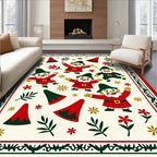 Cheerful Gnomes Red And Green Festive Rug