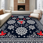 Bold Red Cardinal Snowflake Navy Rug