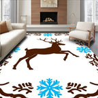 Brown Deer Blue Snowflakes Winter Scene Rug
