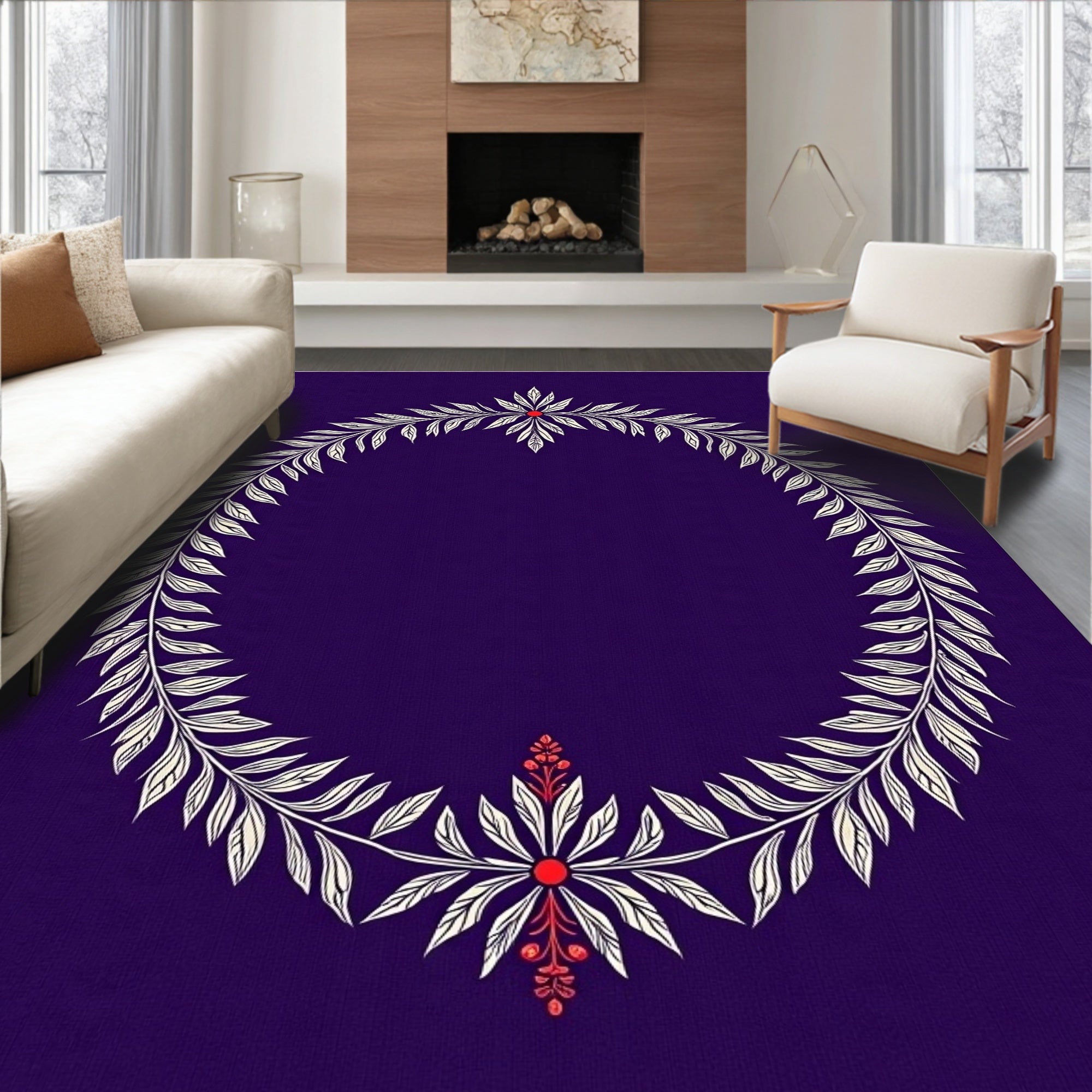 Oval Laurel Wreath With Red Accents Rug