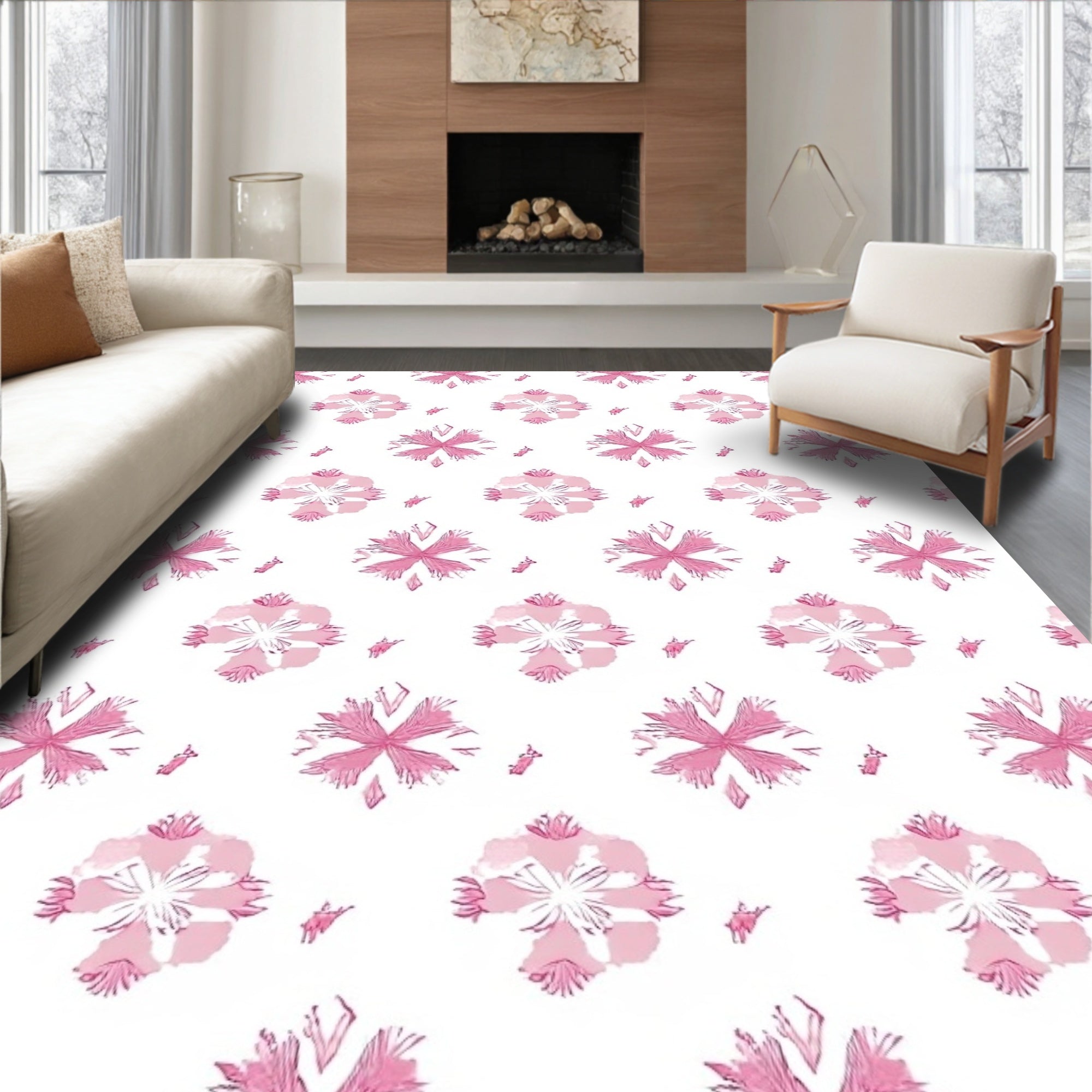 Soft Pink Floral Medallion Arrangement Rug