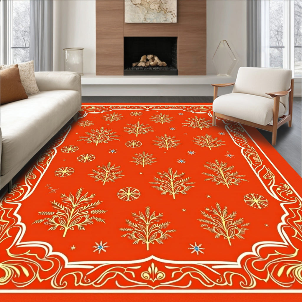 Golden Floral Boughs Medallion Border Rug