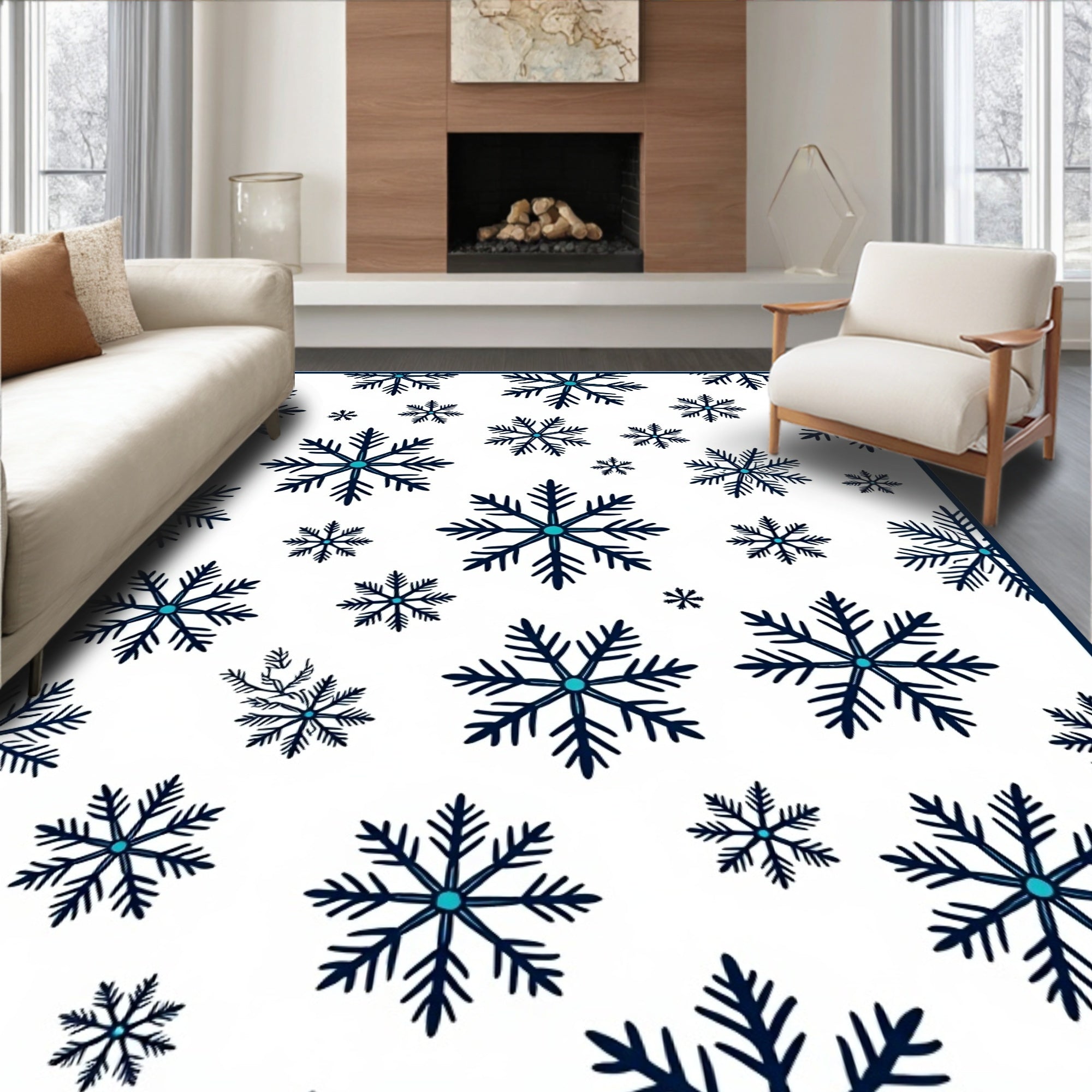 Dark Blue Snowflake Winter Scatter Rug