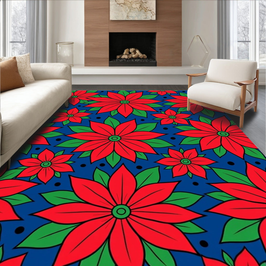 Bold Red Floral Poinsettia Garden Rug