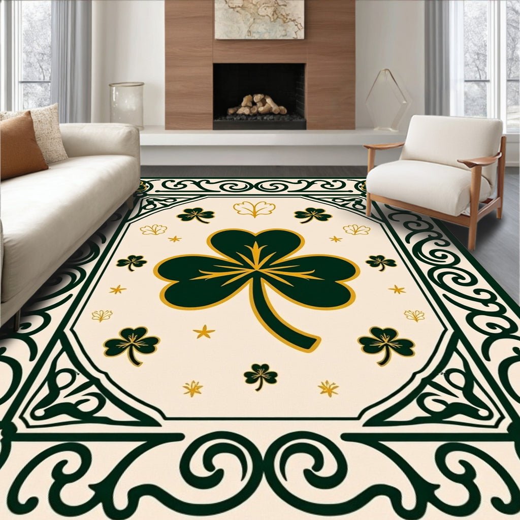 Green Gold Clover Medallion Border Rug