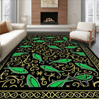Black Green Fish Swirl Botanical Border Rug