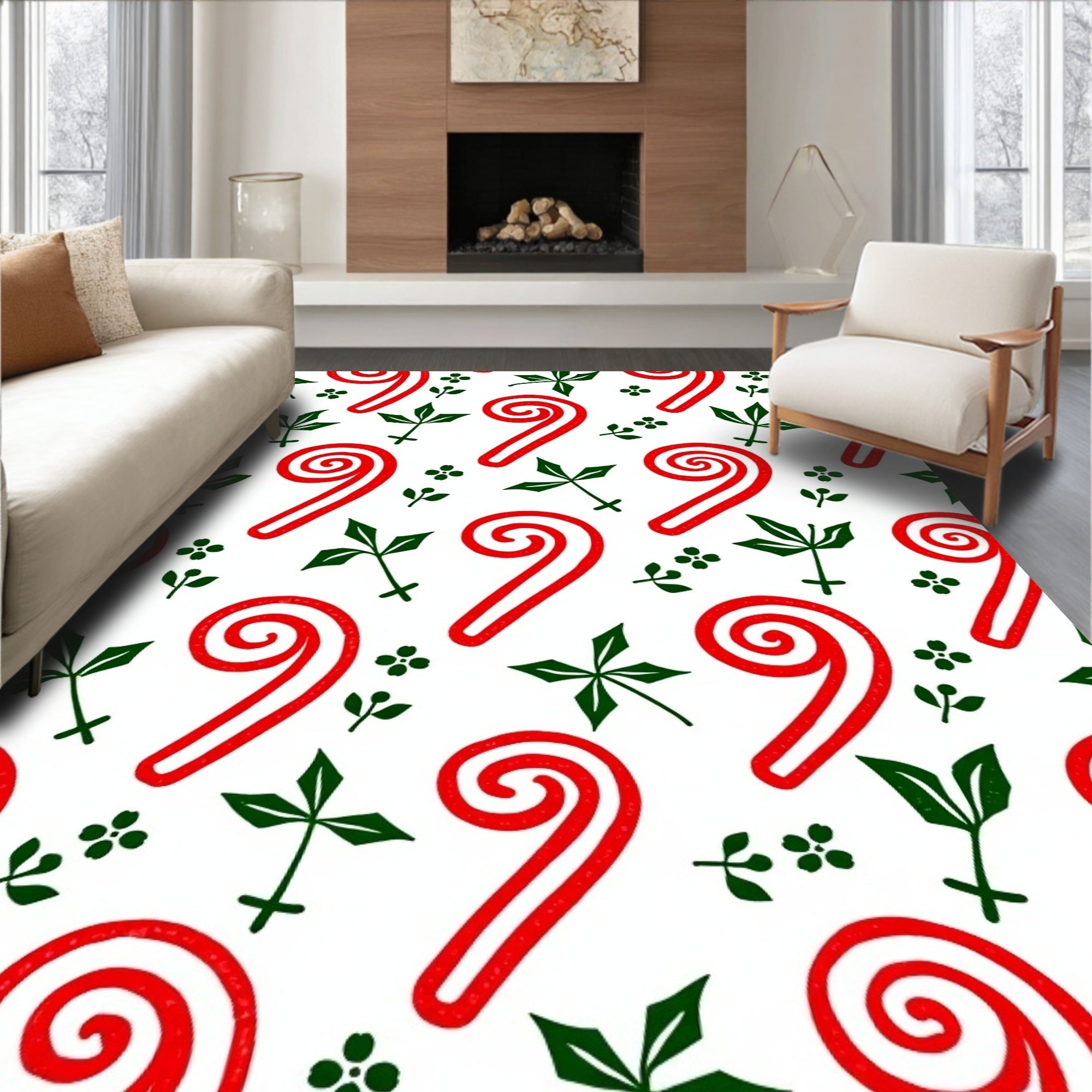Red Green Candy Cane Foliage Rug