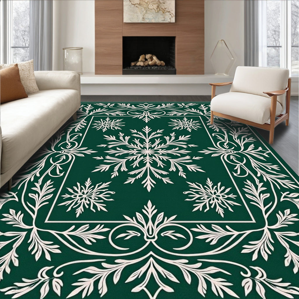 Emerald Green White Leafy Medallion Rug