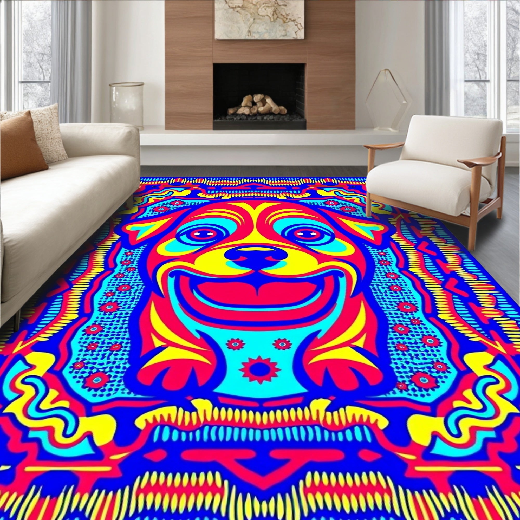 Vibrant Psychedelic Dog Portrait Rug