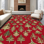 Red Holiday Evergreen Trees Repeating Rug