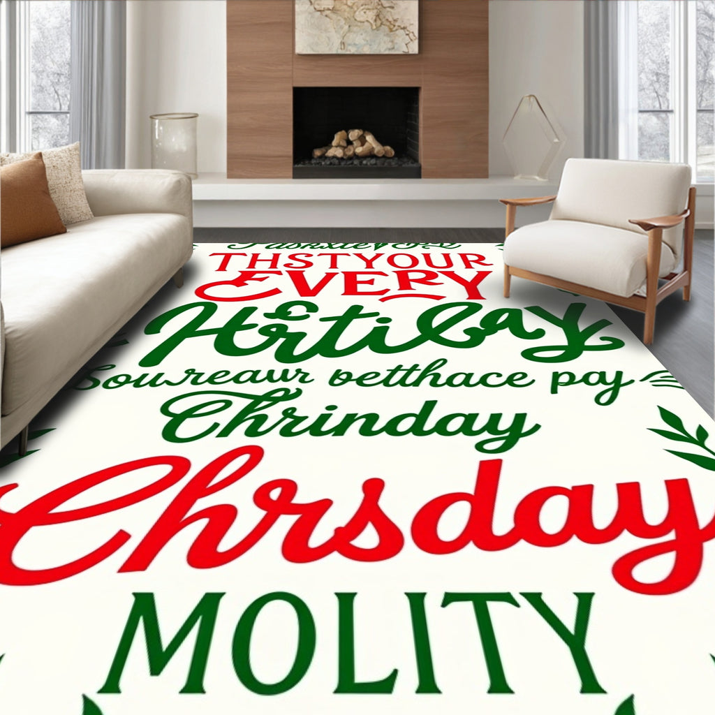 Bold Red Green Festive Typography Rug
