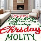 Bold Red Green Festive Typography Rug