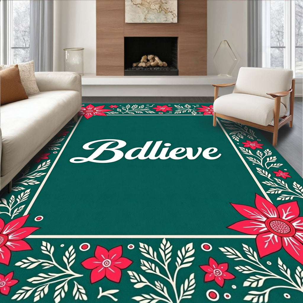 Crimson Floral Botanical Border Rug