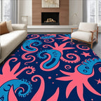 Coral Blue Octopus Starfish Swirl Rug