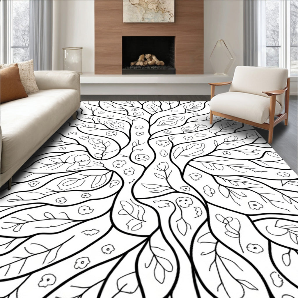 Abstract Organic Branch Leaf Swirls Rug