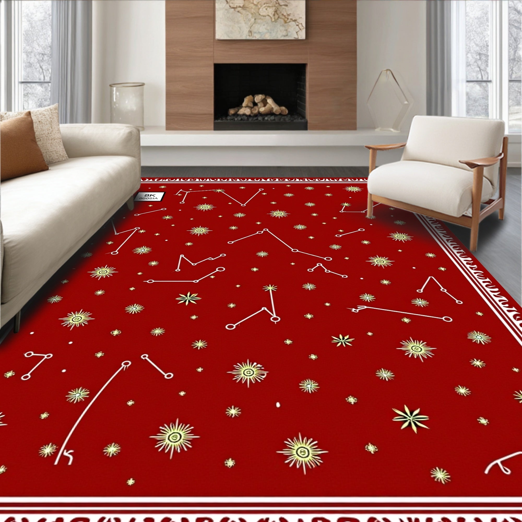 Red Celestial Constellation Starburst Rug
