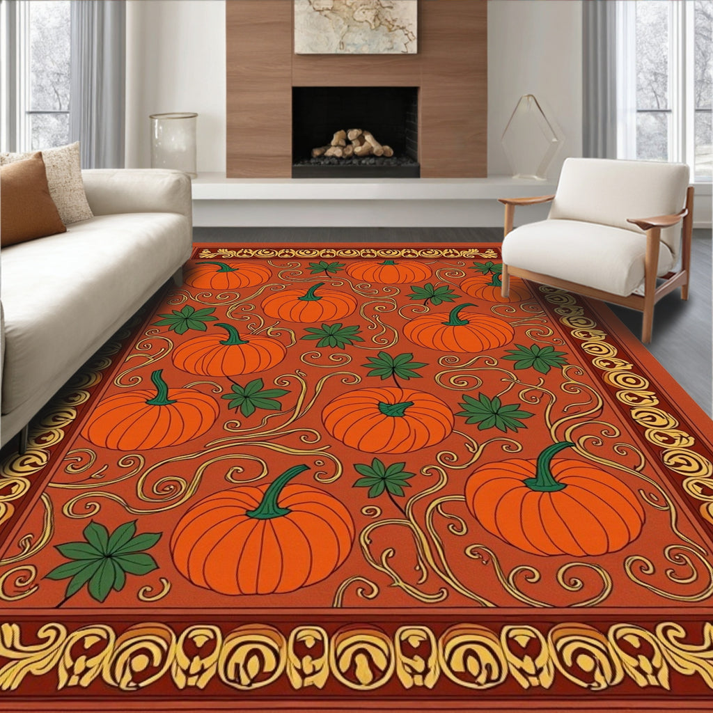 Vintage Pumpkin Vine Autumn Border Rug