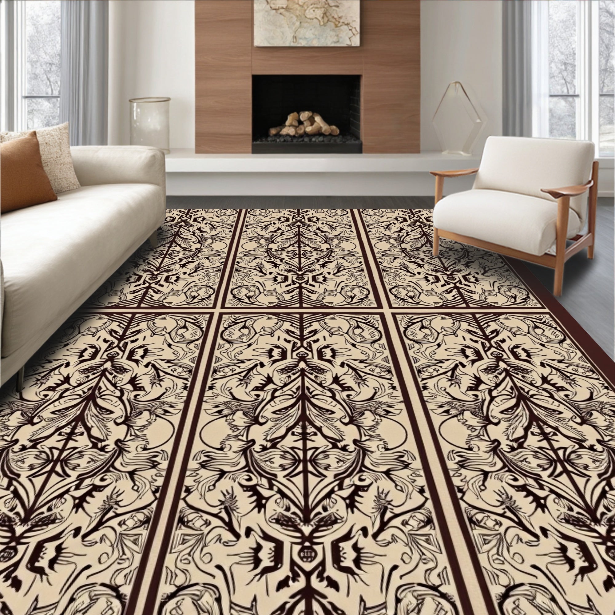 Antique Brown Filigree Panel Rug