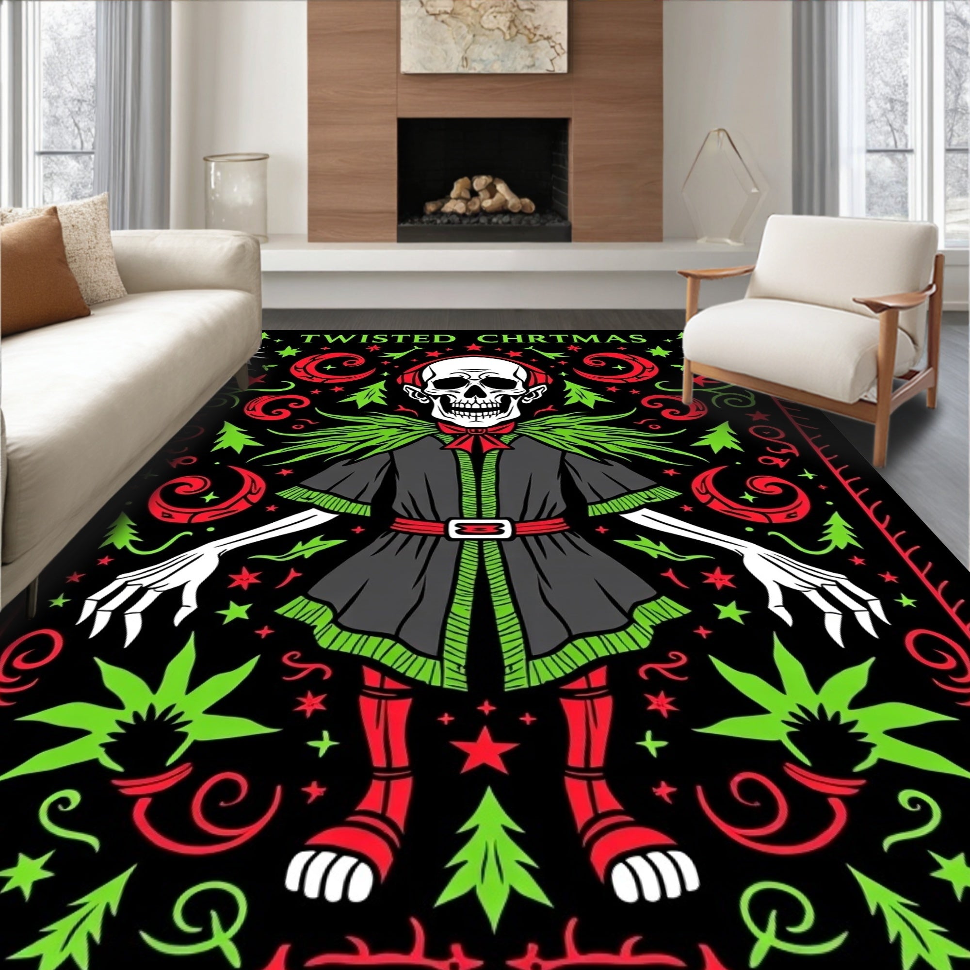 Gothic Skeleton Christmas Skull Medley Rug