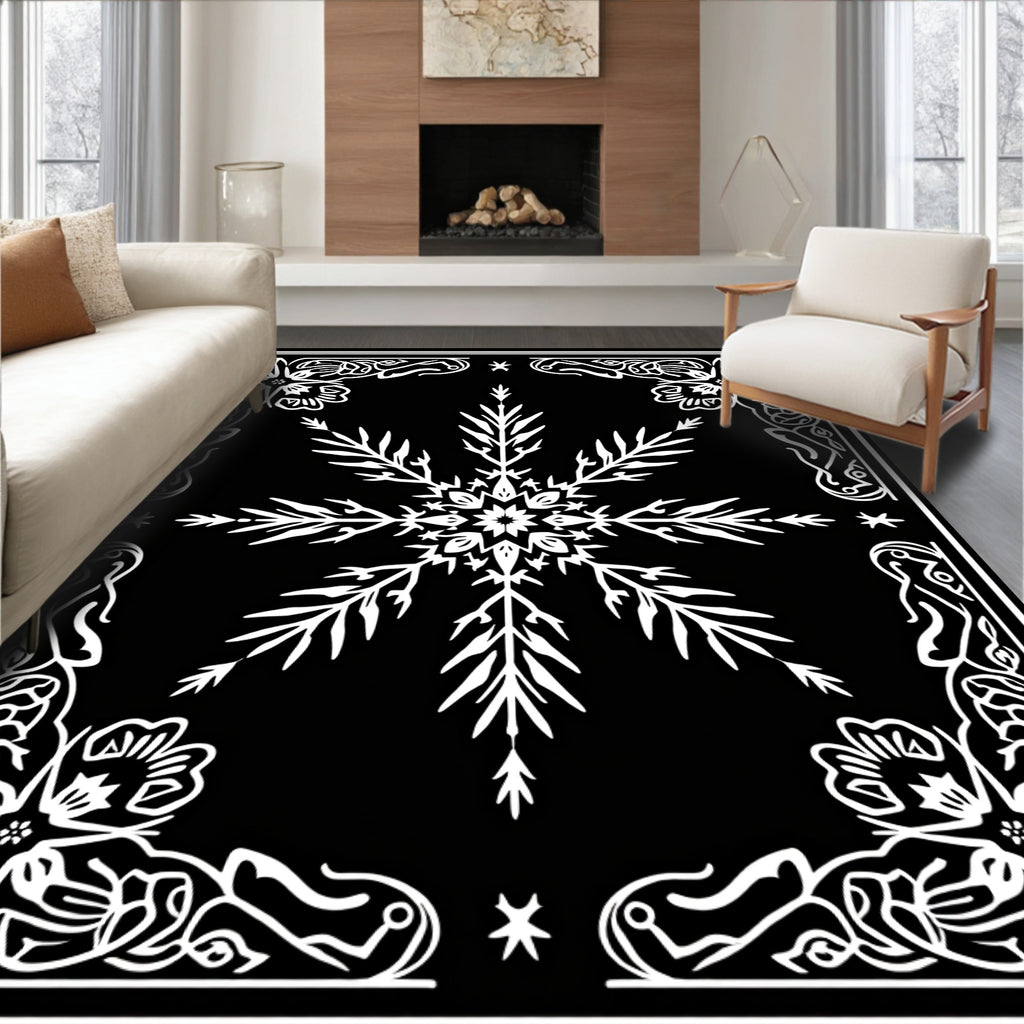 White Snowflake Floral Border Rug