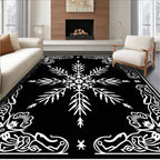 White Snowflake Floral Border Rug