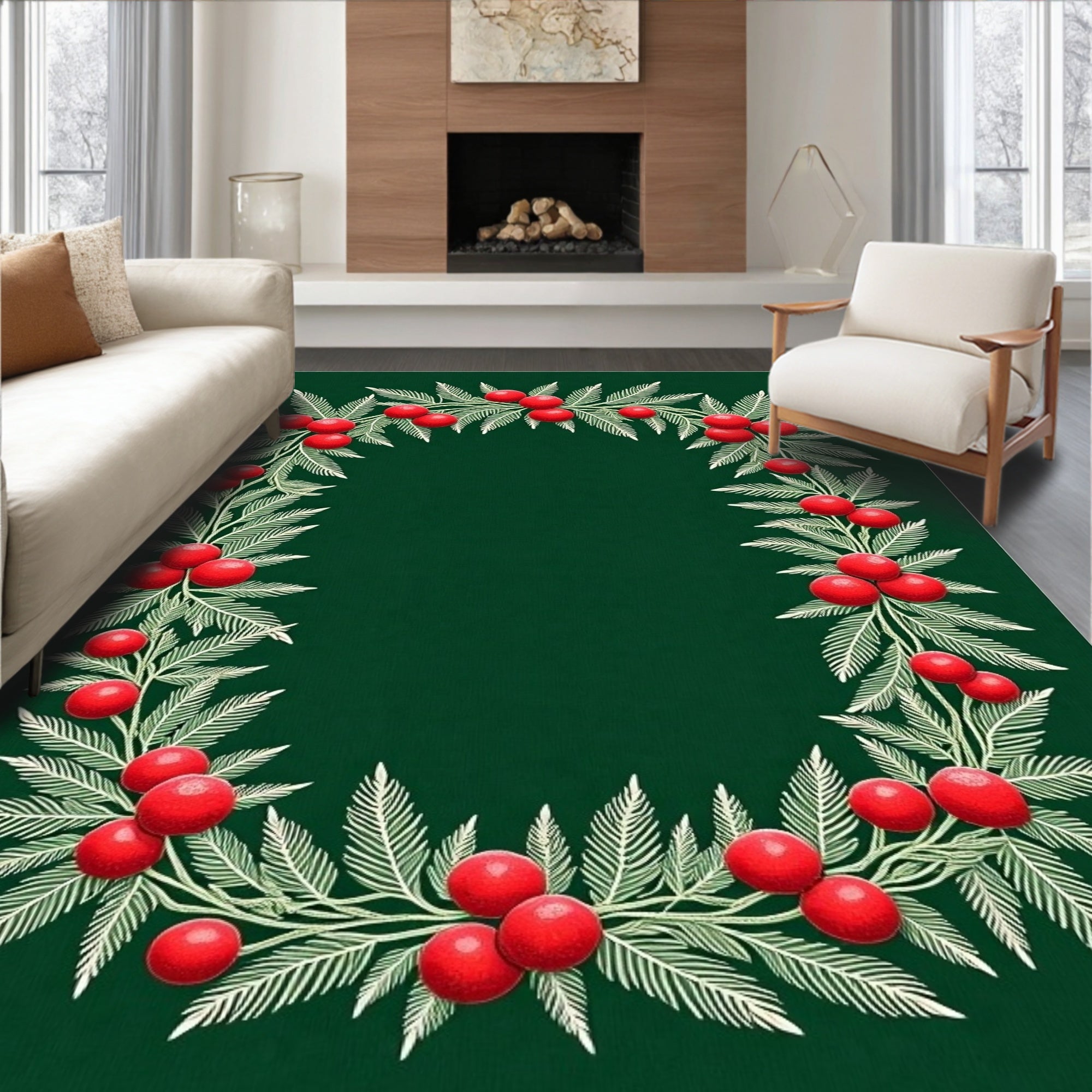 Green Berry Garland Border Rug