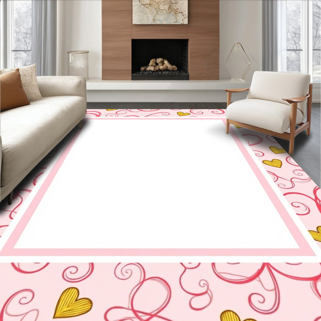 Pink Swirl Heart Whimsical Fabric Rug
