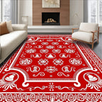 Red White Bell Floral Medallion Border Rug