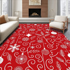 Red White Holiday Ornaments Snowflakes Vines Rug