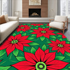 Red Green Large Poinsettia Floral Arrangement Rug