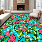 Vibrant Pink Butterfly Floral Garden Rug