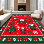 Festive Red Gnome Snowflake Christmas Rug