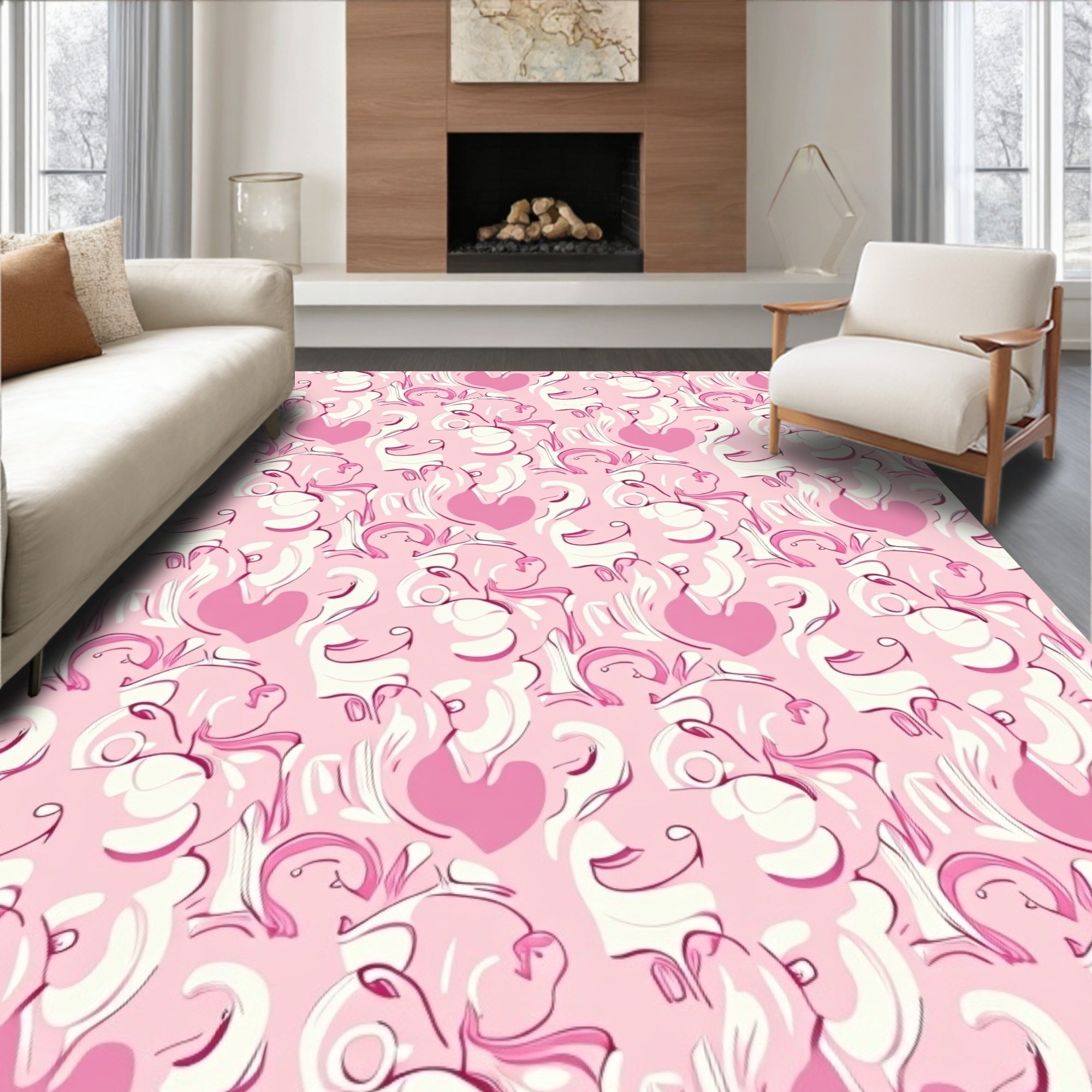 Blush Pink Swirl Heart Allegory Rug