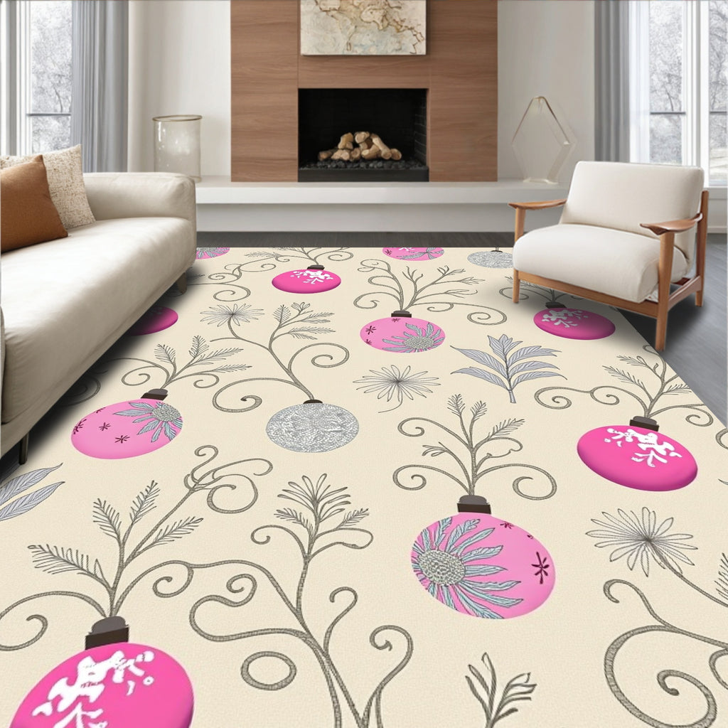 Fuschia Silver Ornaments Vine Swirls Rug