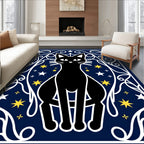 Black Cat Starry Night Swirls Rug