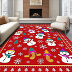 Playful Snowman Red Christmas Trees Rug