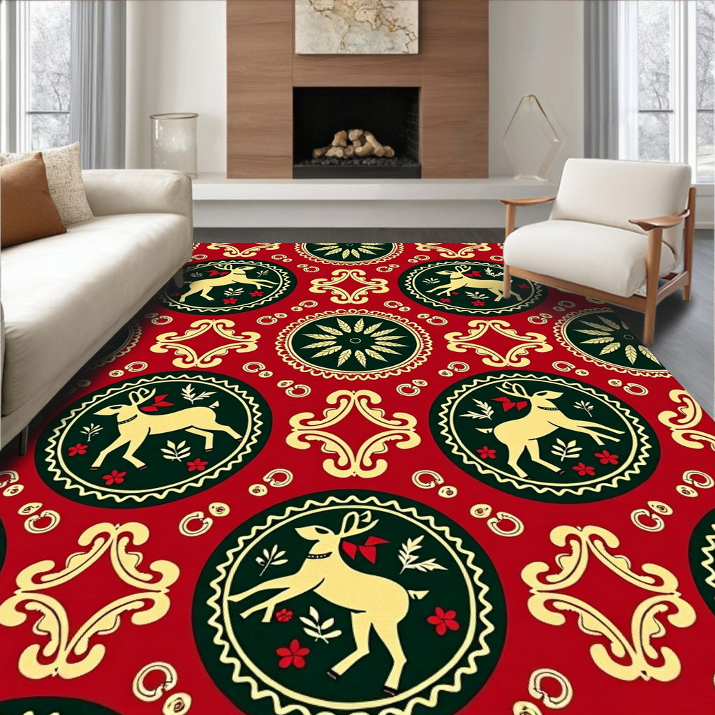 Crimson Deer Medallion Folklore Rug