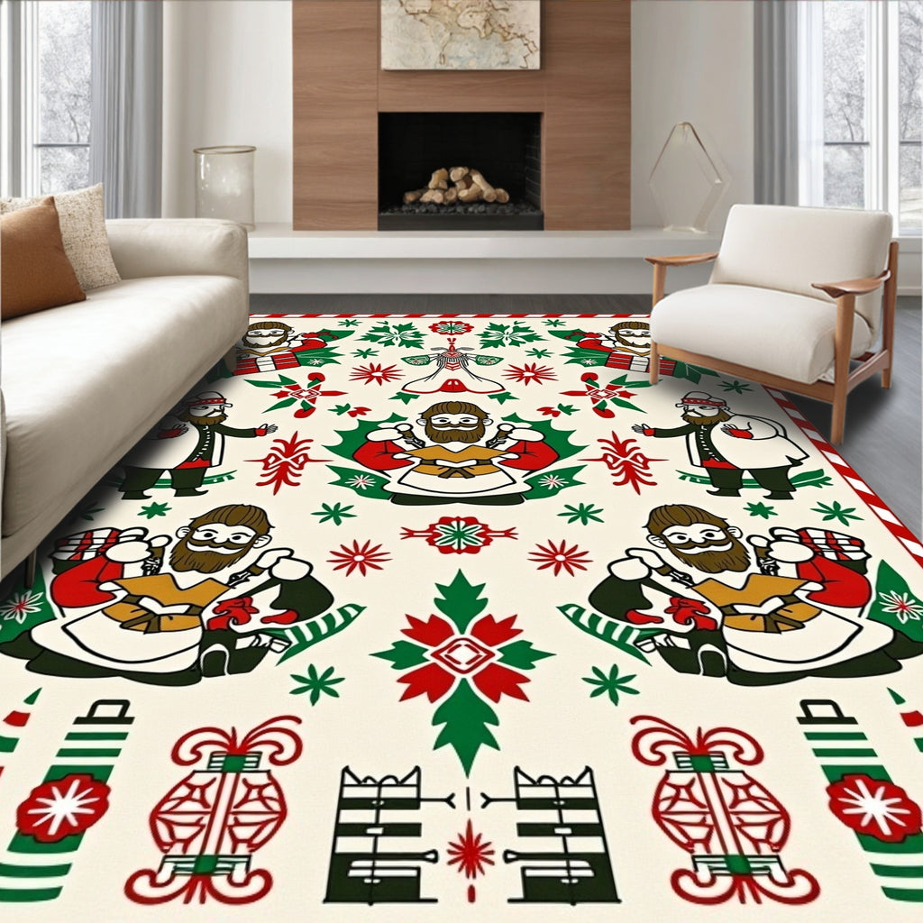 Charming Folk Art Christmas Figures Rug