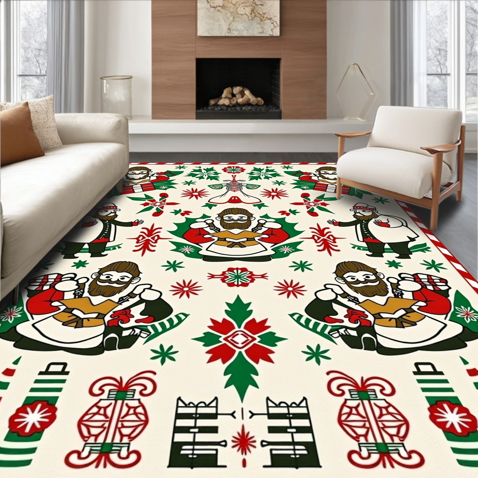 Charming Folk Art Christmas Figures Rug
