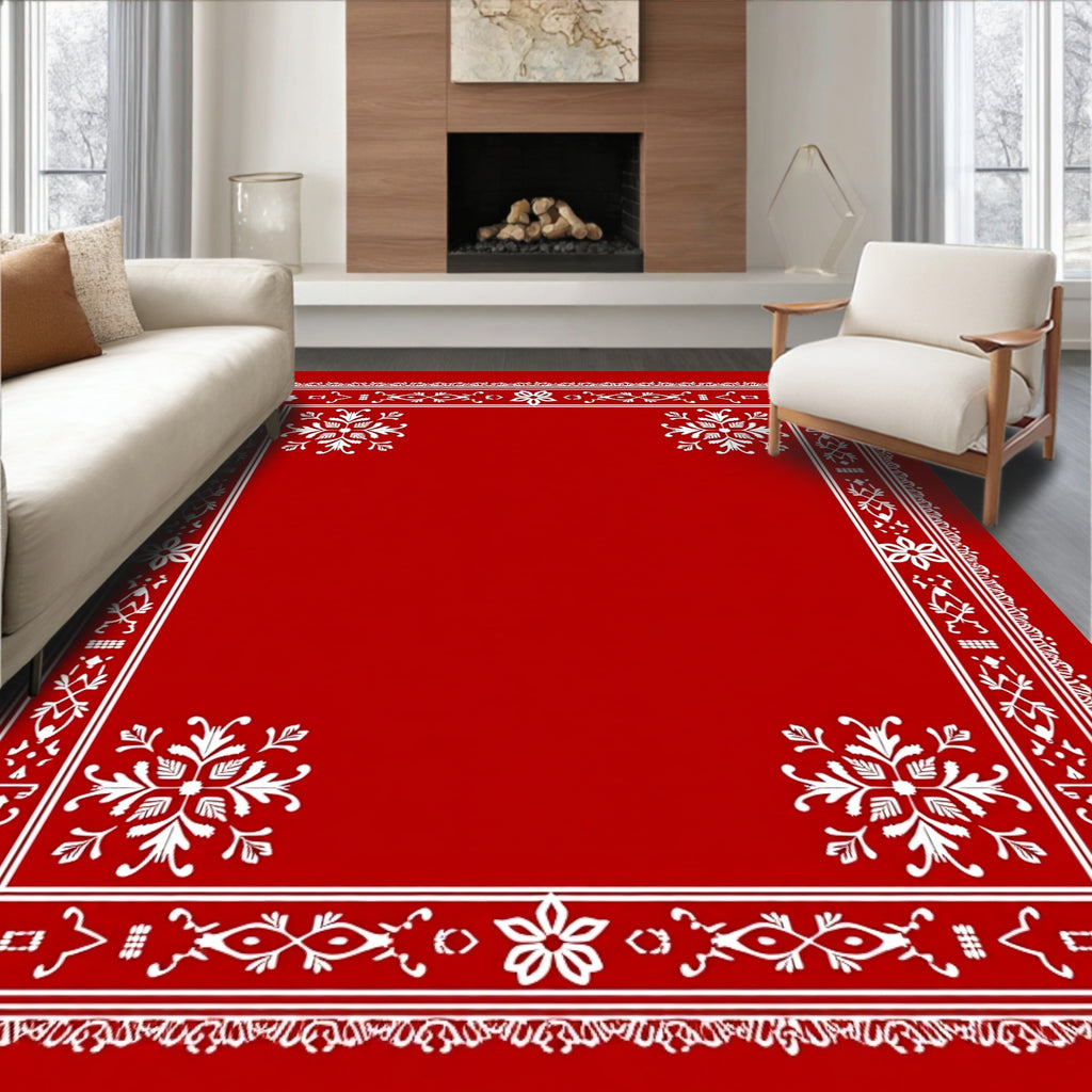 Crimson White Floral Border Medallion Rug