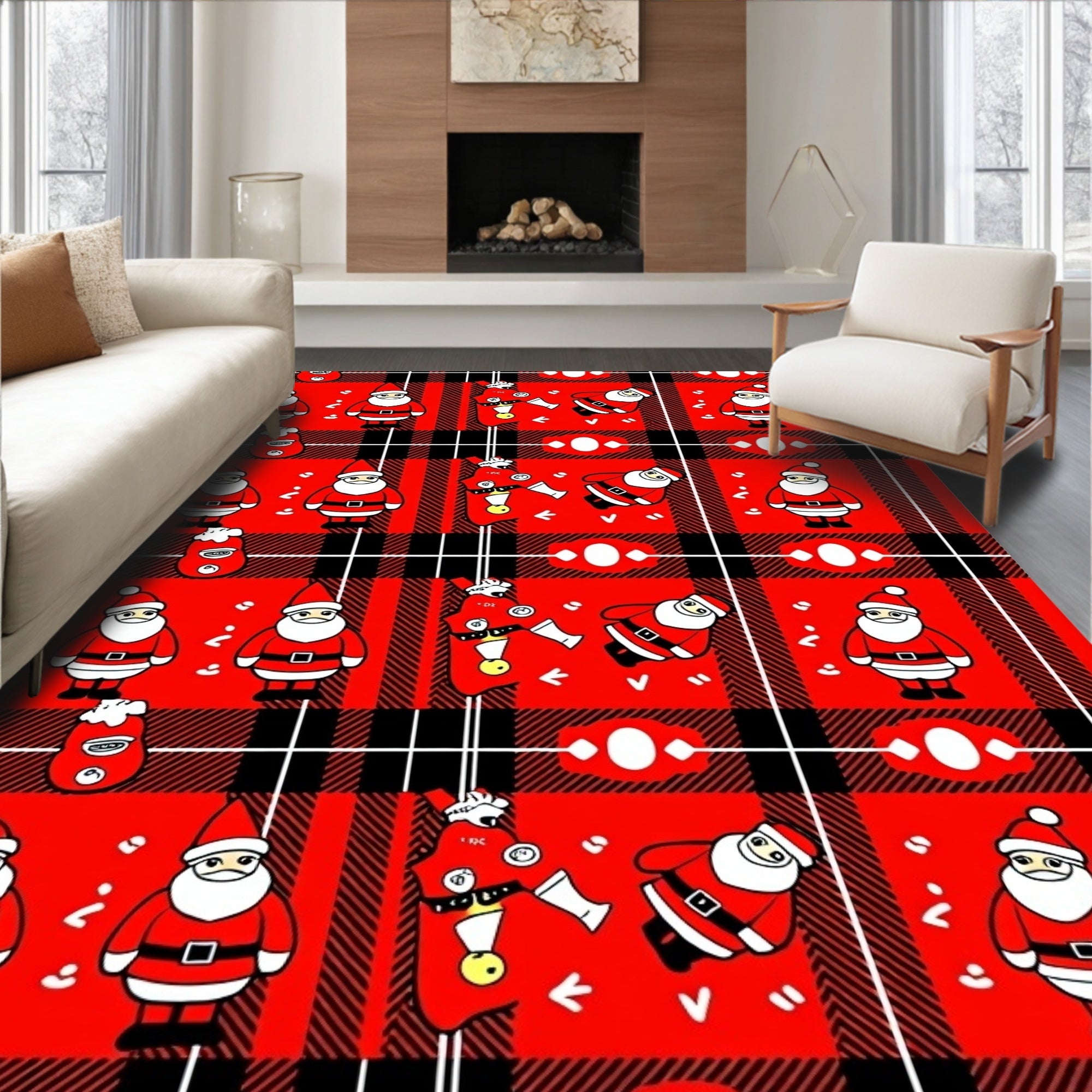 Festive Red Plaid Santa Claus Repeat Rug