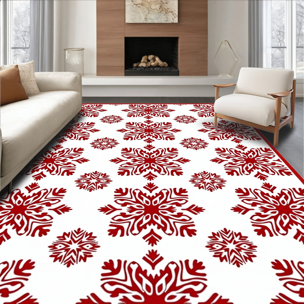 Rustic Red Snowflake Collage Rug