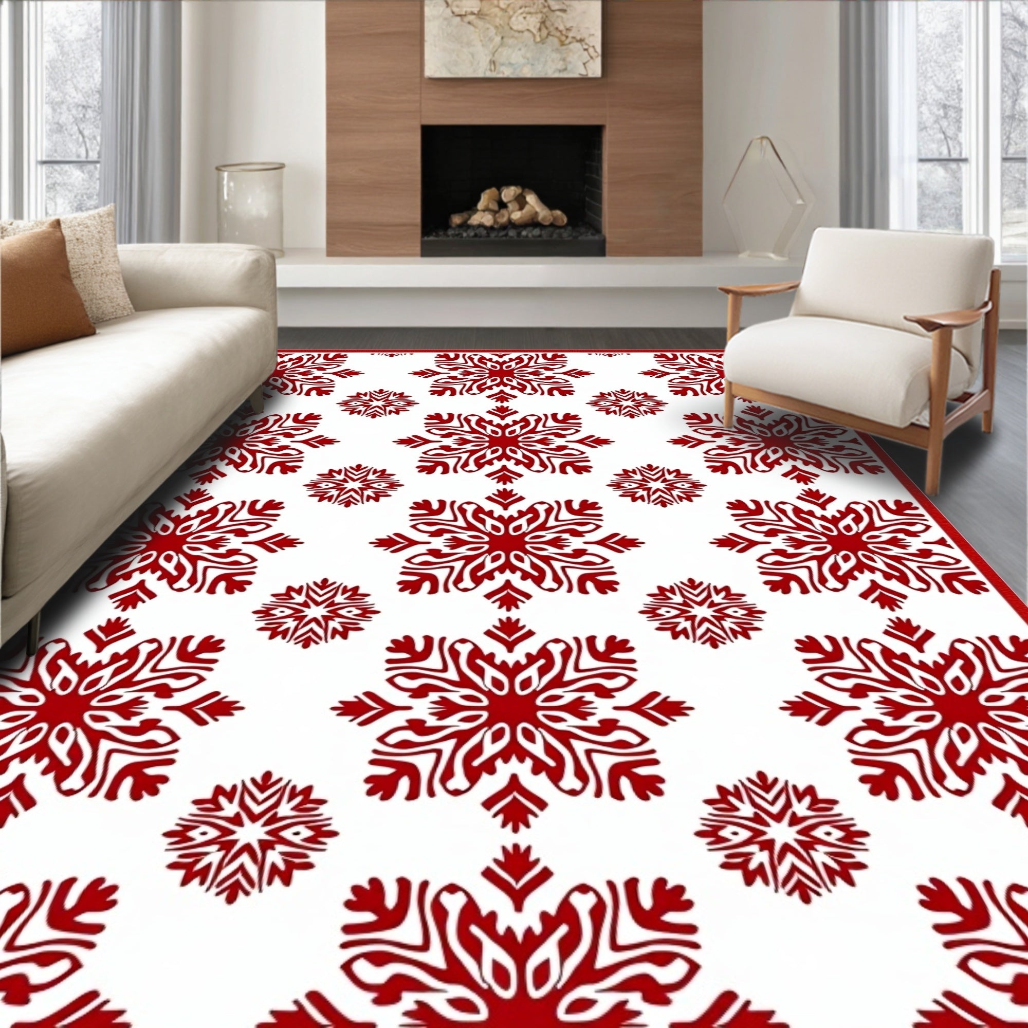 Rustic Red Snowflake Collage Rug