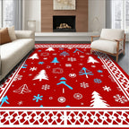 Red Winter Trees Snowflakes Border Rug