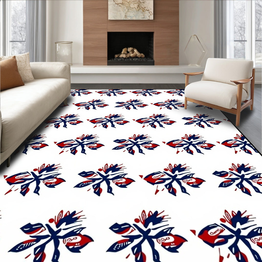 Bold Navy Red Abstract Floral Arrangement Rug