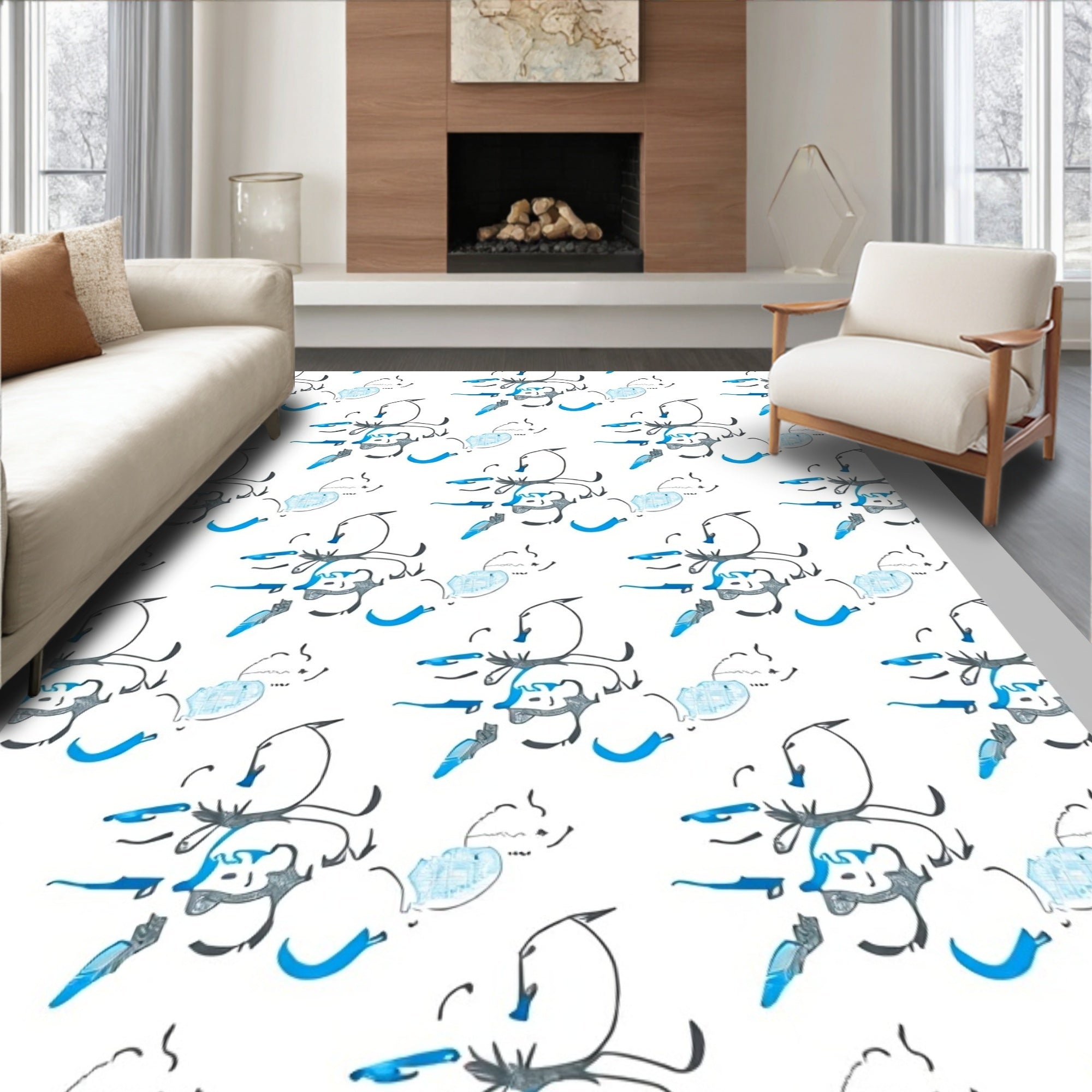 Abstract Blue Ink Sketch Collection Rug