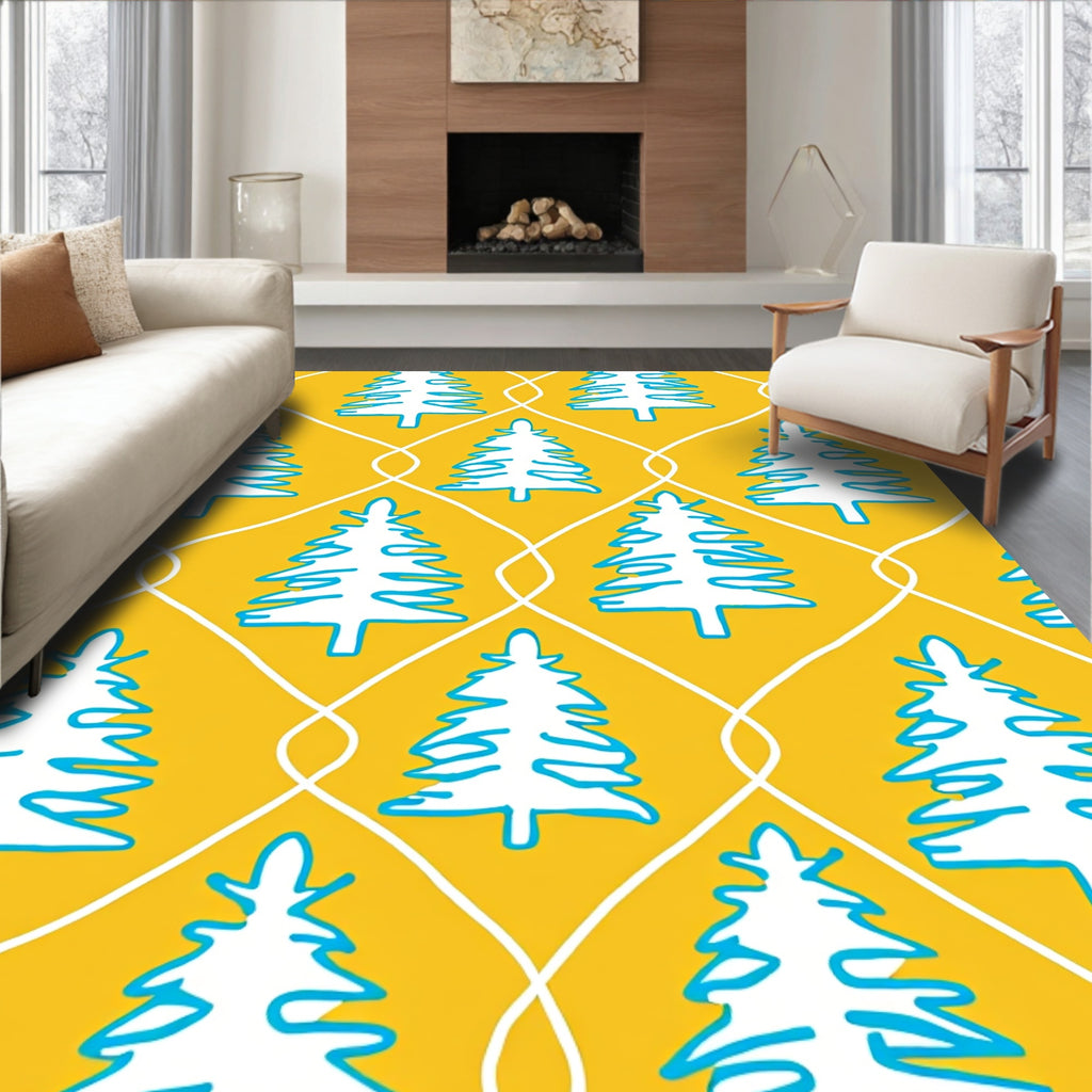 White Christmas Trees Golden Waves Rug