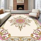 Pink Golden Floral Medallion Frame Rug