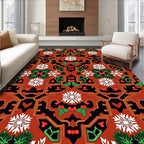 Ornate Red White Holly Floral Rug